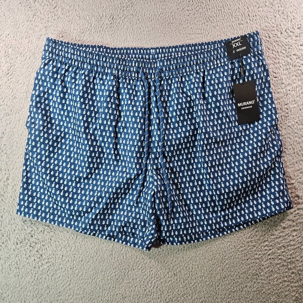 NWT Murano Swim Shorts Trunks Men‎ XXL 5" Inseam Lined Pineapple Teal Blue White